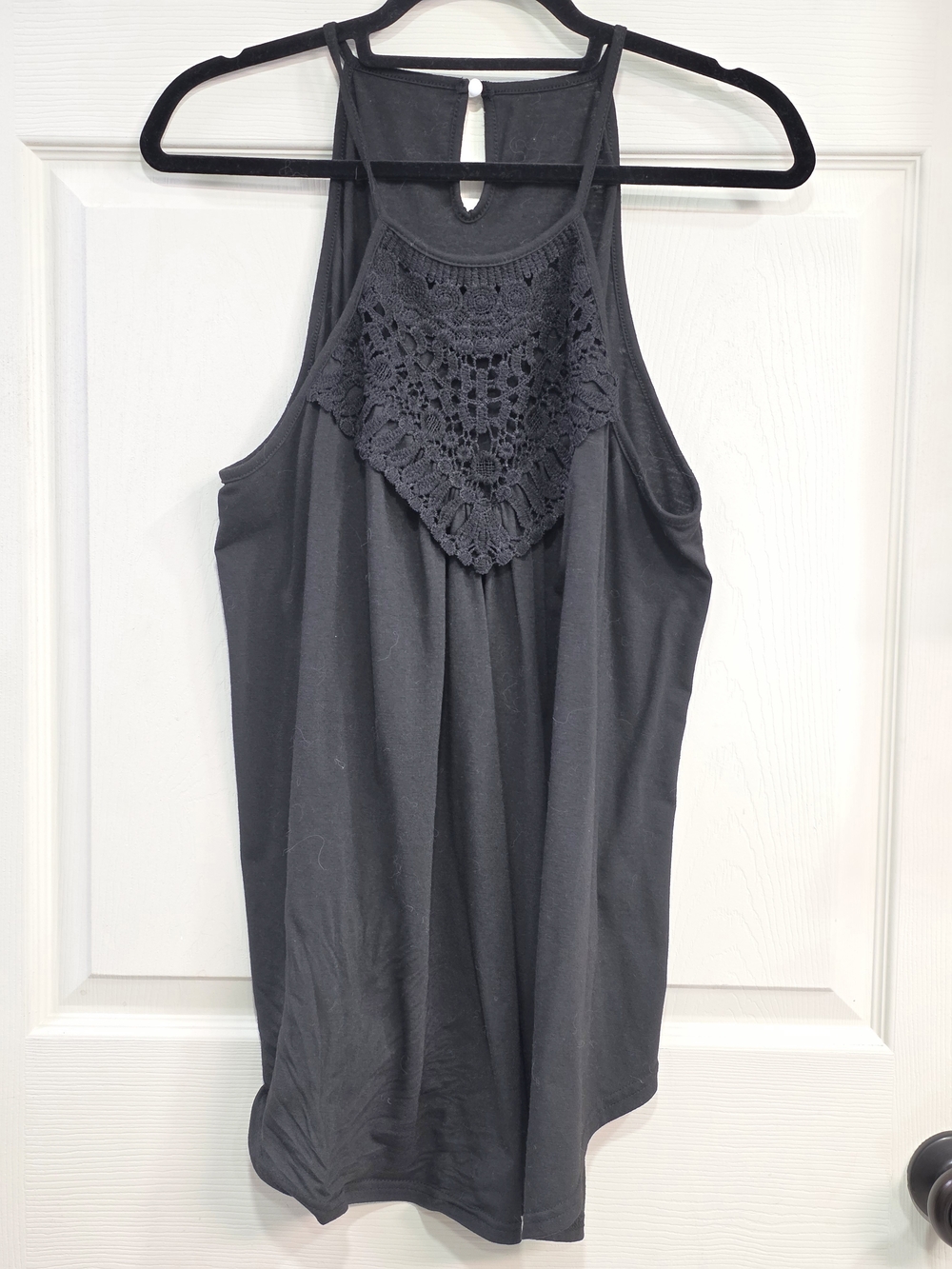 Black Crochet Halter Tank Top - Women